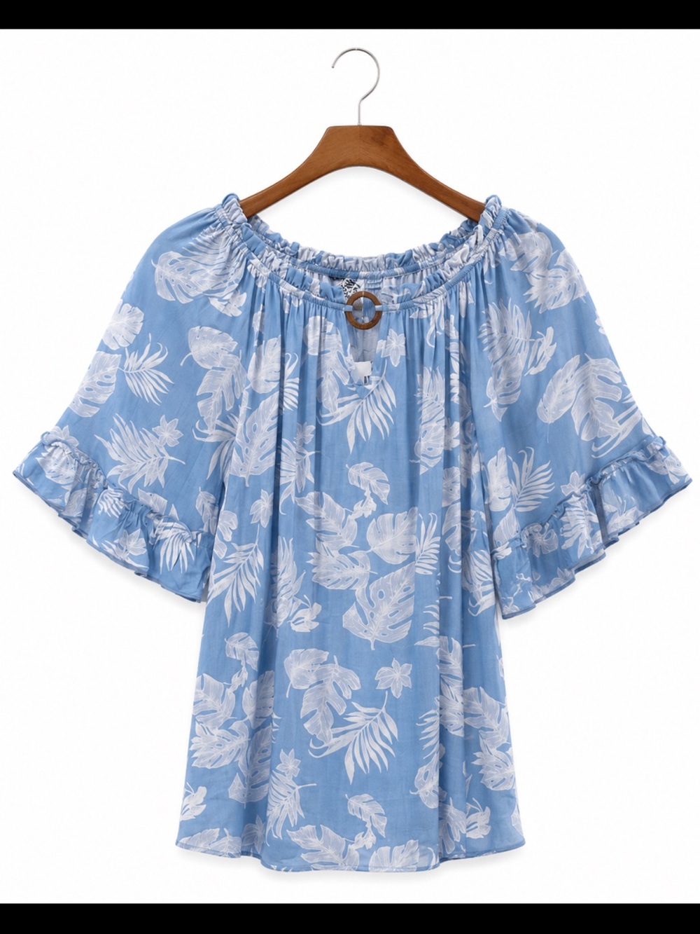 Chic Blue Floral Blouse for Women